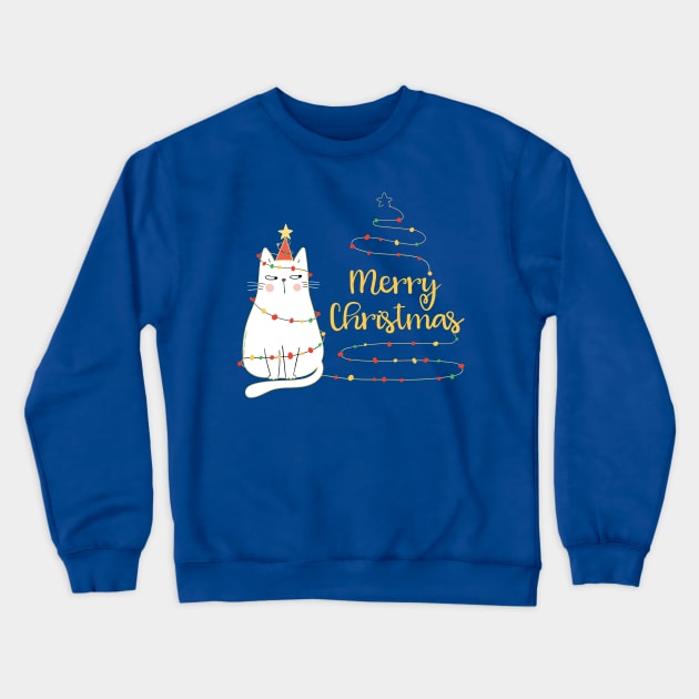 Cat Lovers Cute Holiday Cat Tree "Merry Christmas" Crewneck Sweatshirt by Dibble Dabble Designs